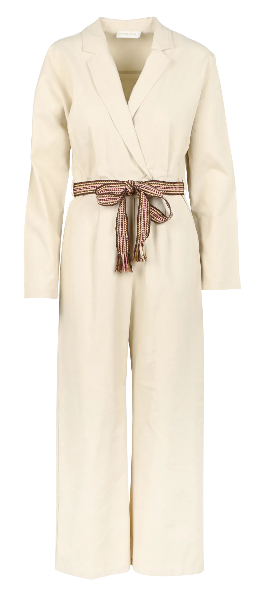 Combinaison ceinturée à col tailleur en coton mélangé Beige LINKA