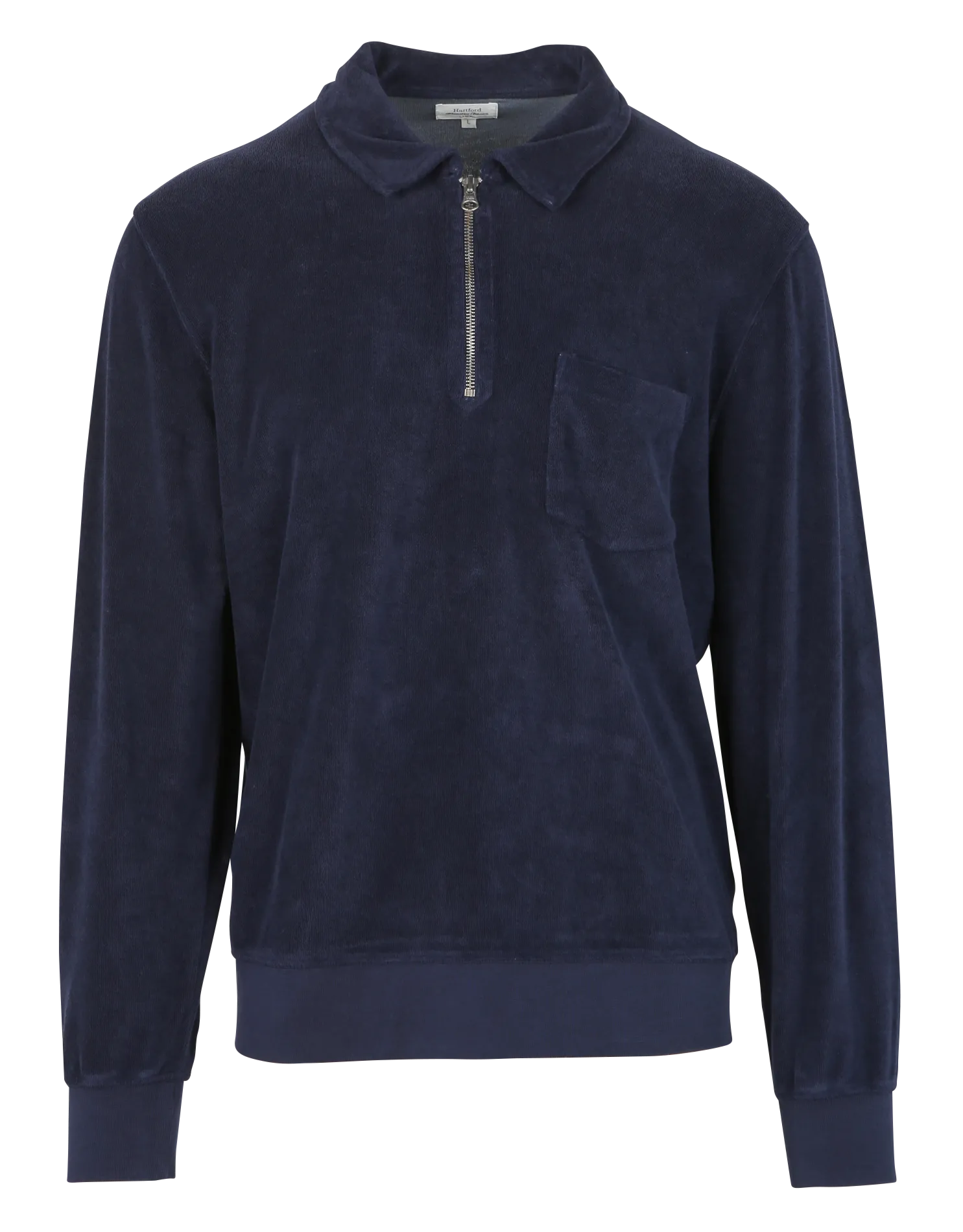 Tee-shirt matière éponge à col zippé en coton mélangé Bleu