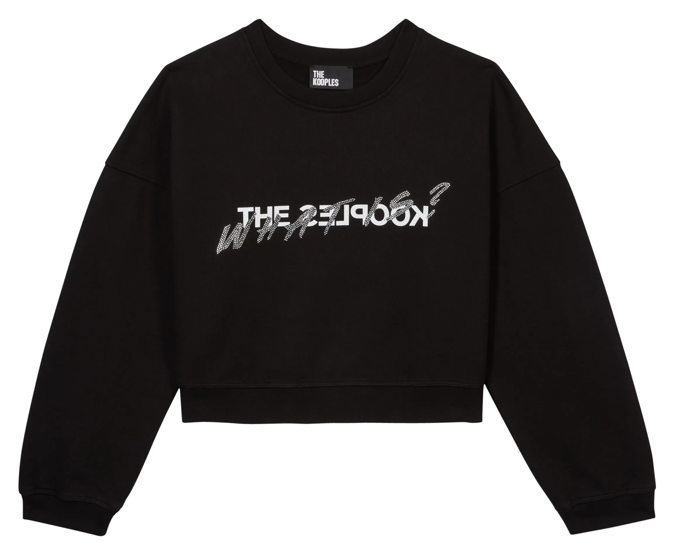 Sweat court col rond sérigraphié en coton Noir