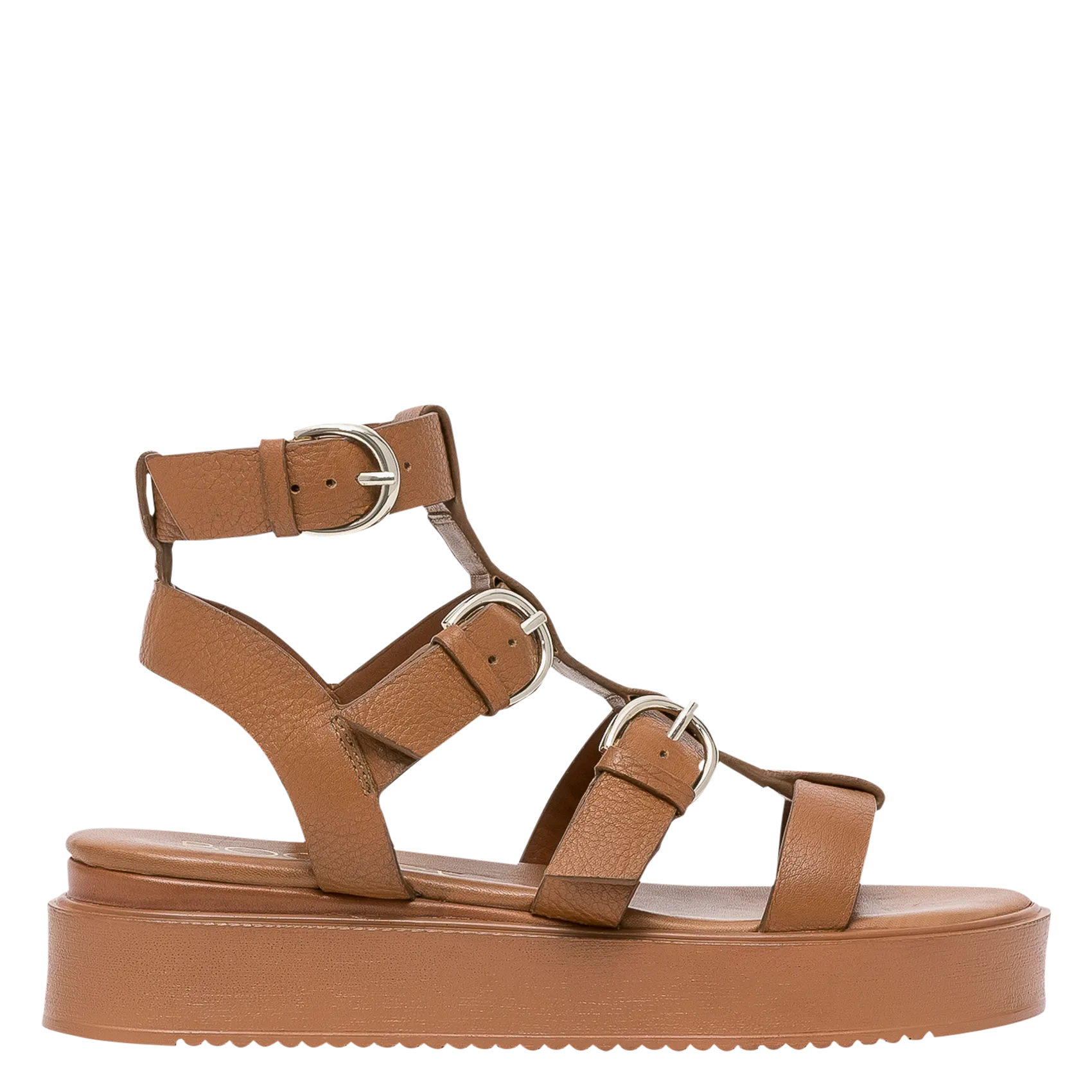 Sandales compensées à multi-brides en cuir grainé Marron RANDA