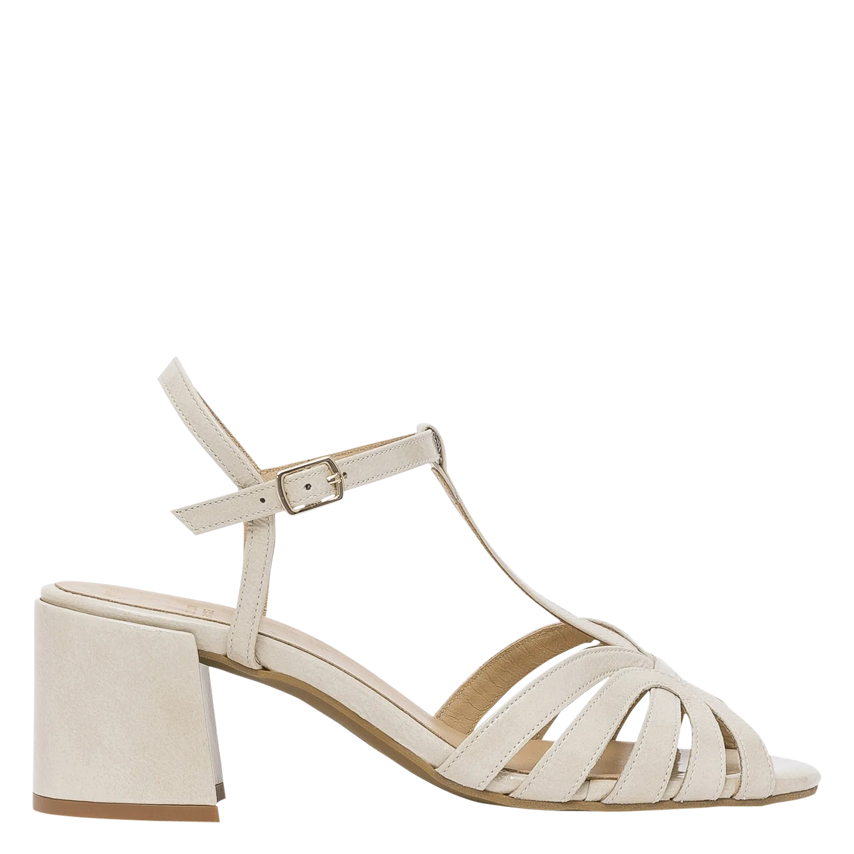 Sandales à talon mi-haut en cuir Beige HADELE