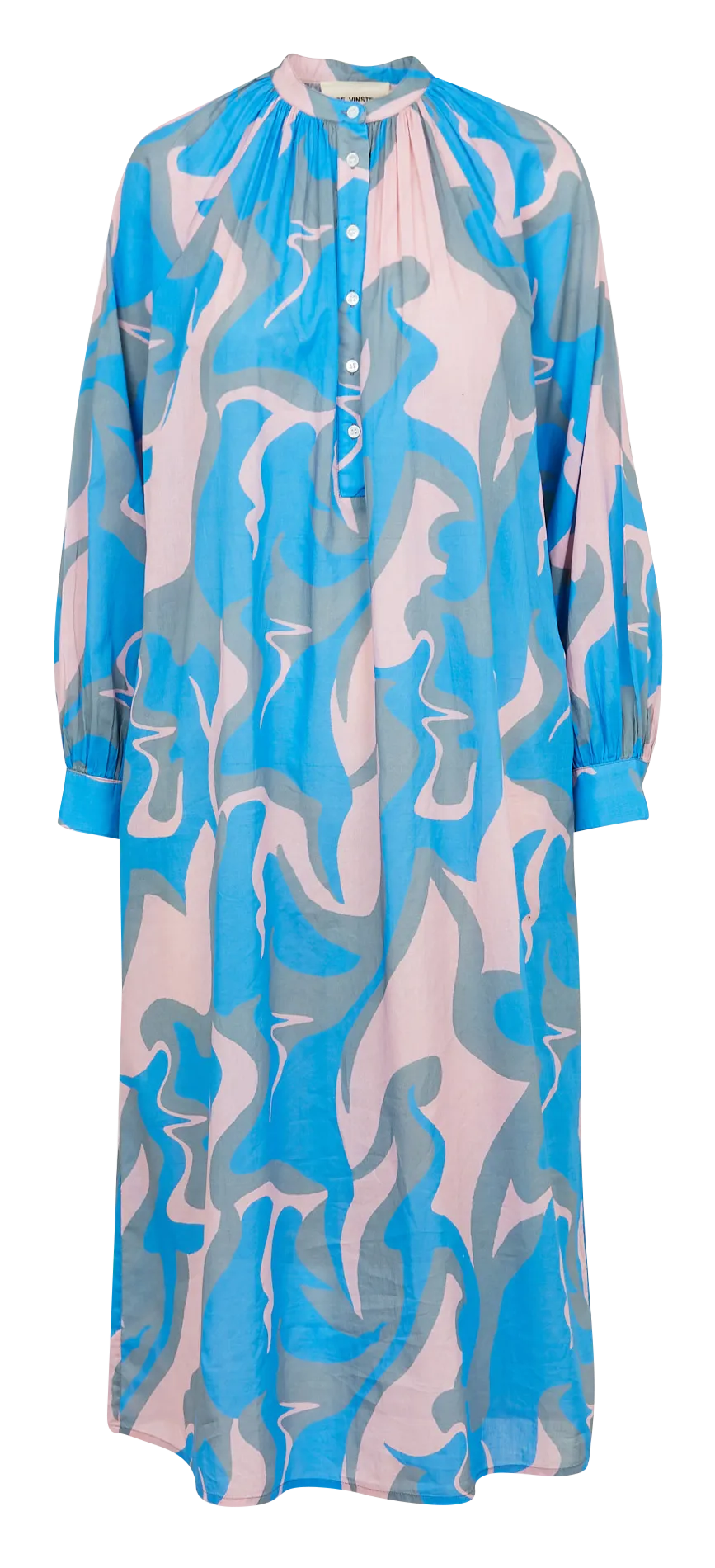 Robe midi col rond imprimée en coton Bleu SUKKA