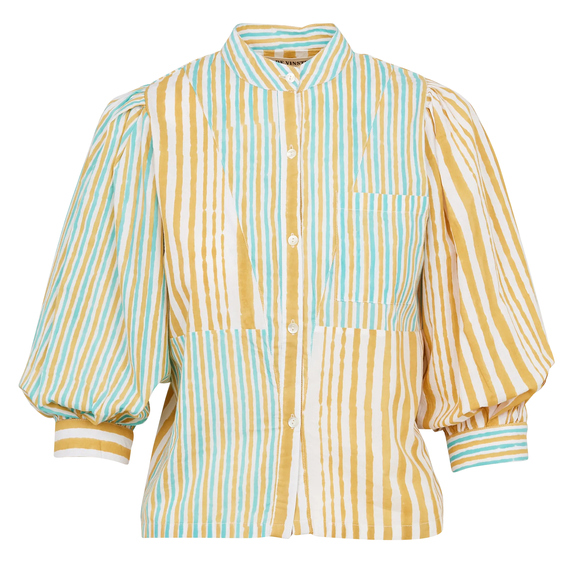 Chemise droite col mao en coton Jaune SHIVA