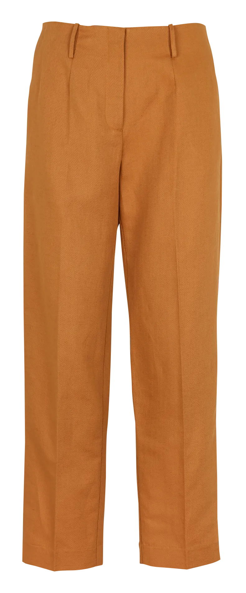 Pantalon droit taille haute en coton mélangé Marron
