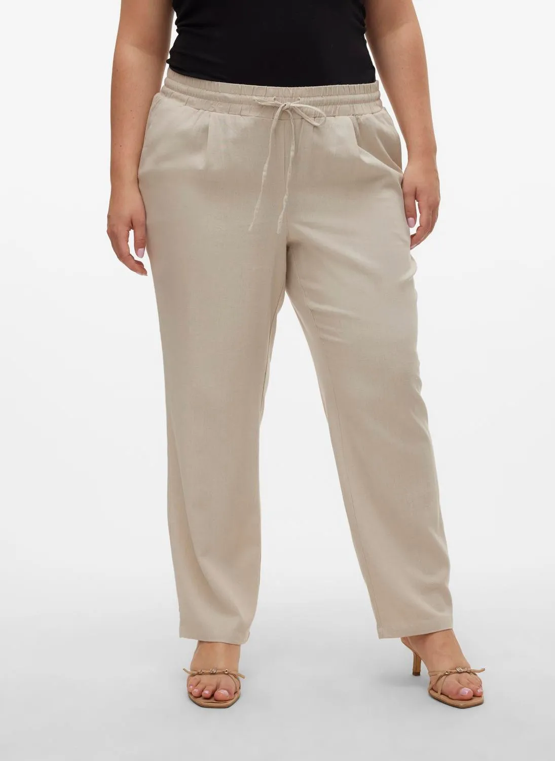 Pantalon droit taille haute en lin mélangé Beige JESMILO