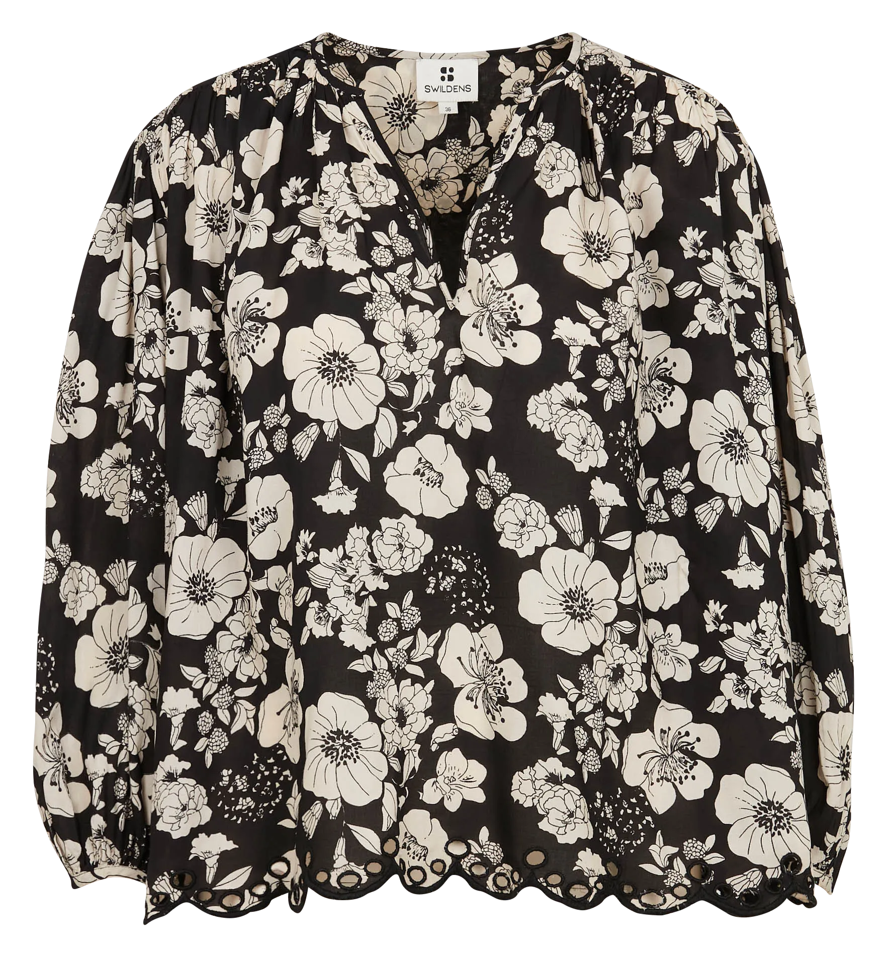 Blouse col V imprimé Noir EMILIE