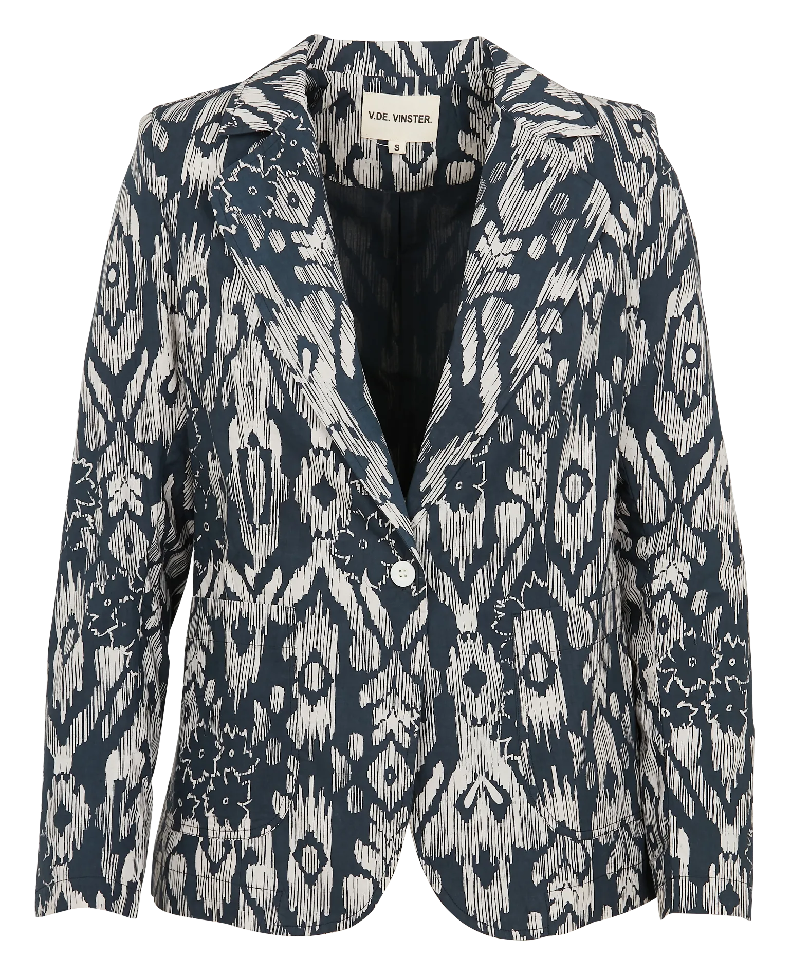 Veste col tailleur en coton Noir IKAT FLOWER