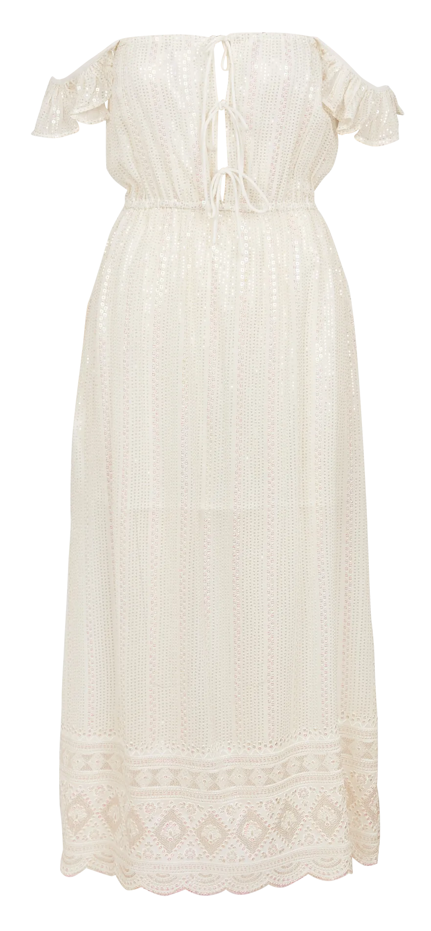Robe longue droite col carré brodé Blanc AMOUR