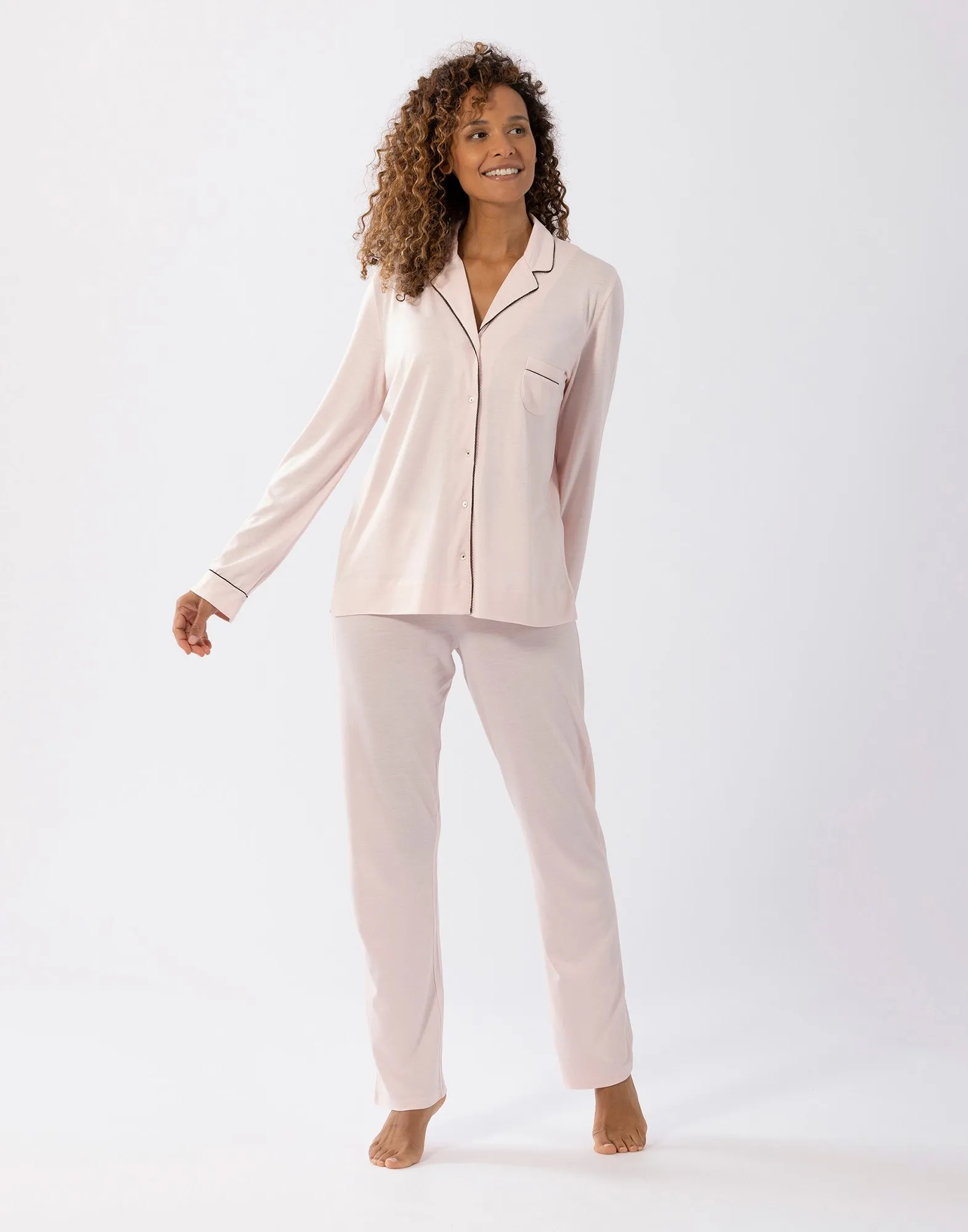 Pyjama boutonné en coton modal Rose INTEMP A06