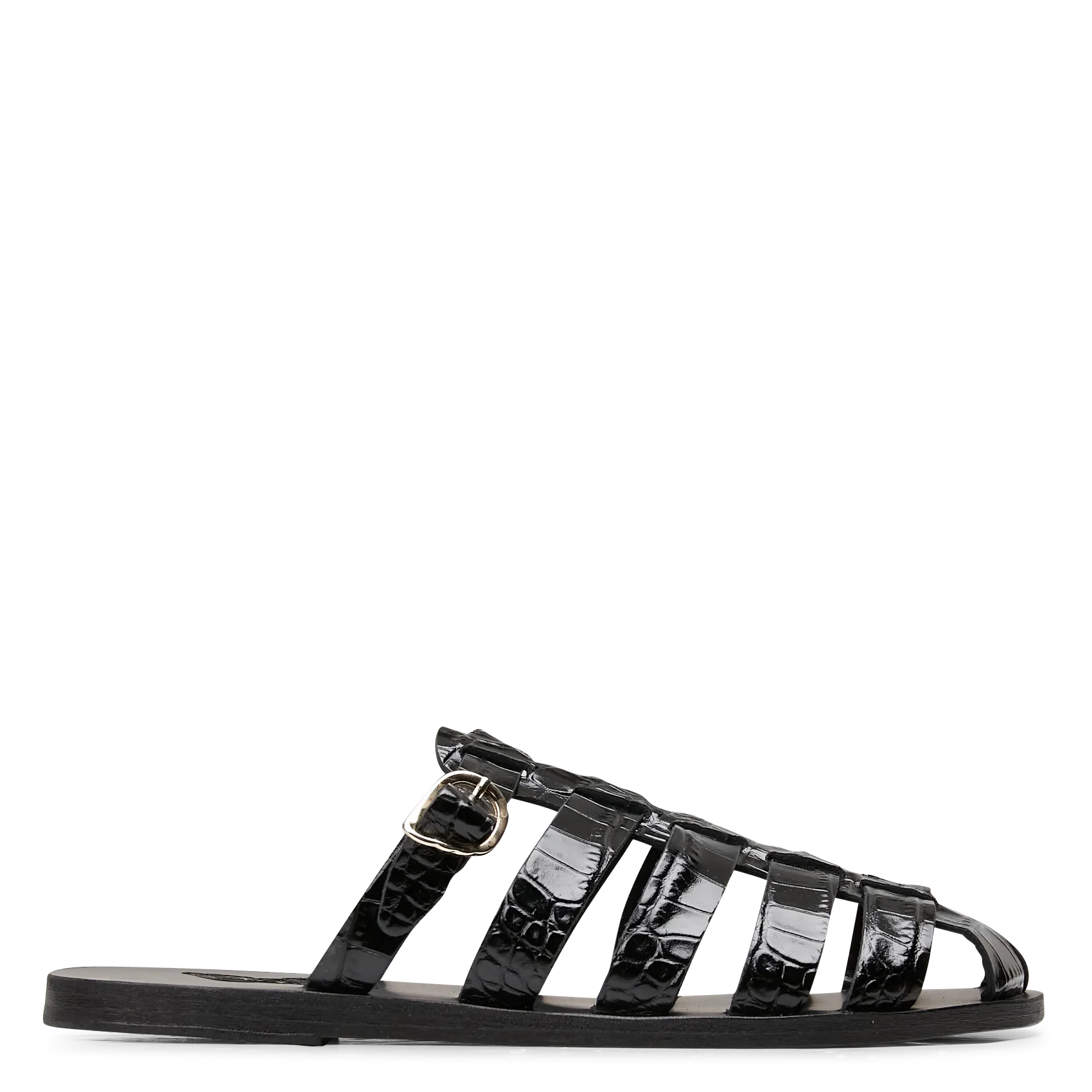 Sandales plates en cuir embossé croco Noir COSMIA