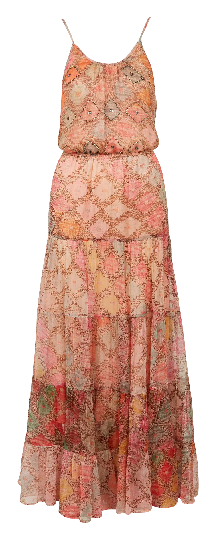 Robe longue droite encolure ronde imprimée Multicolore OLGA