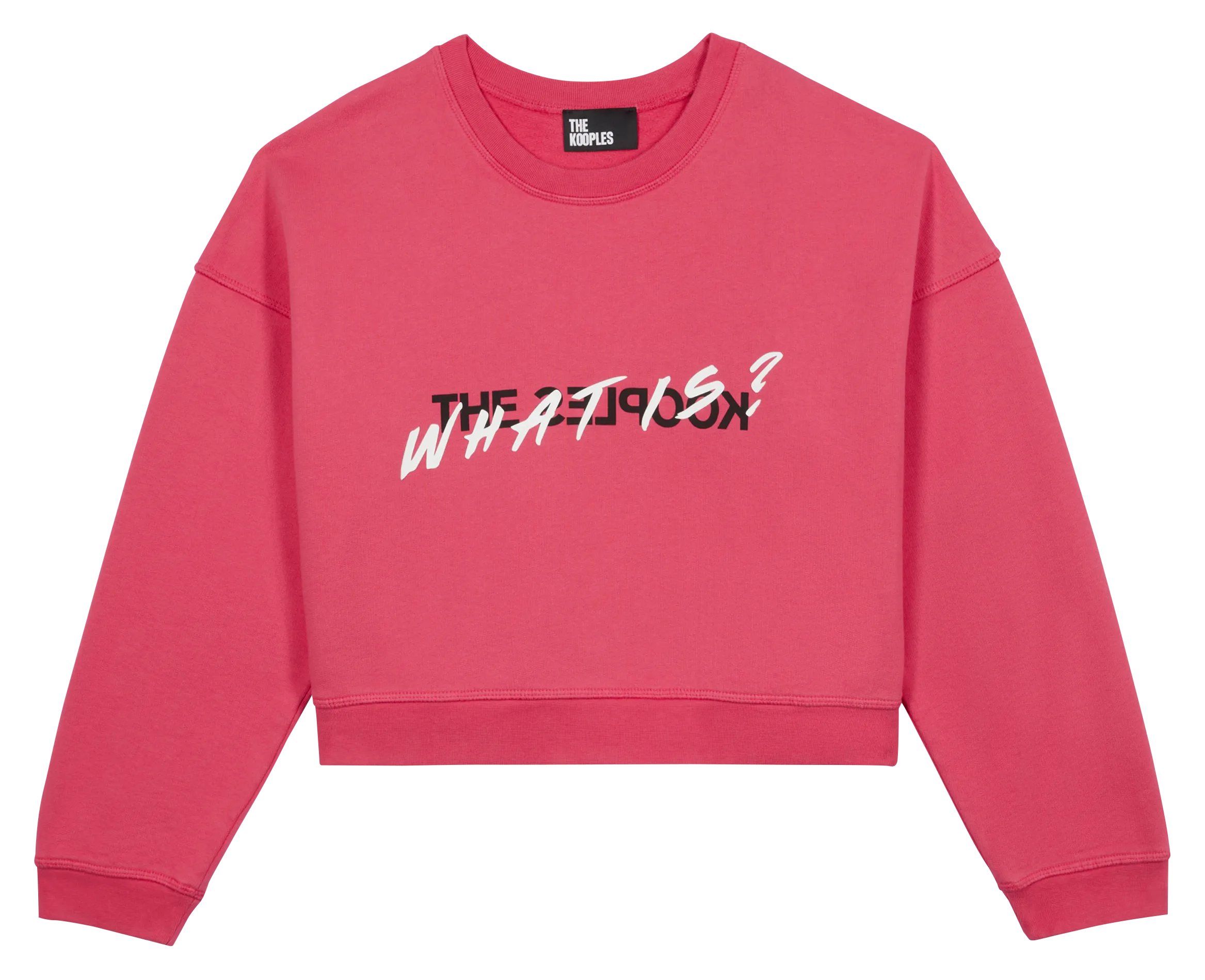 Sweat court col rond sérigraphié en coton Rose