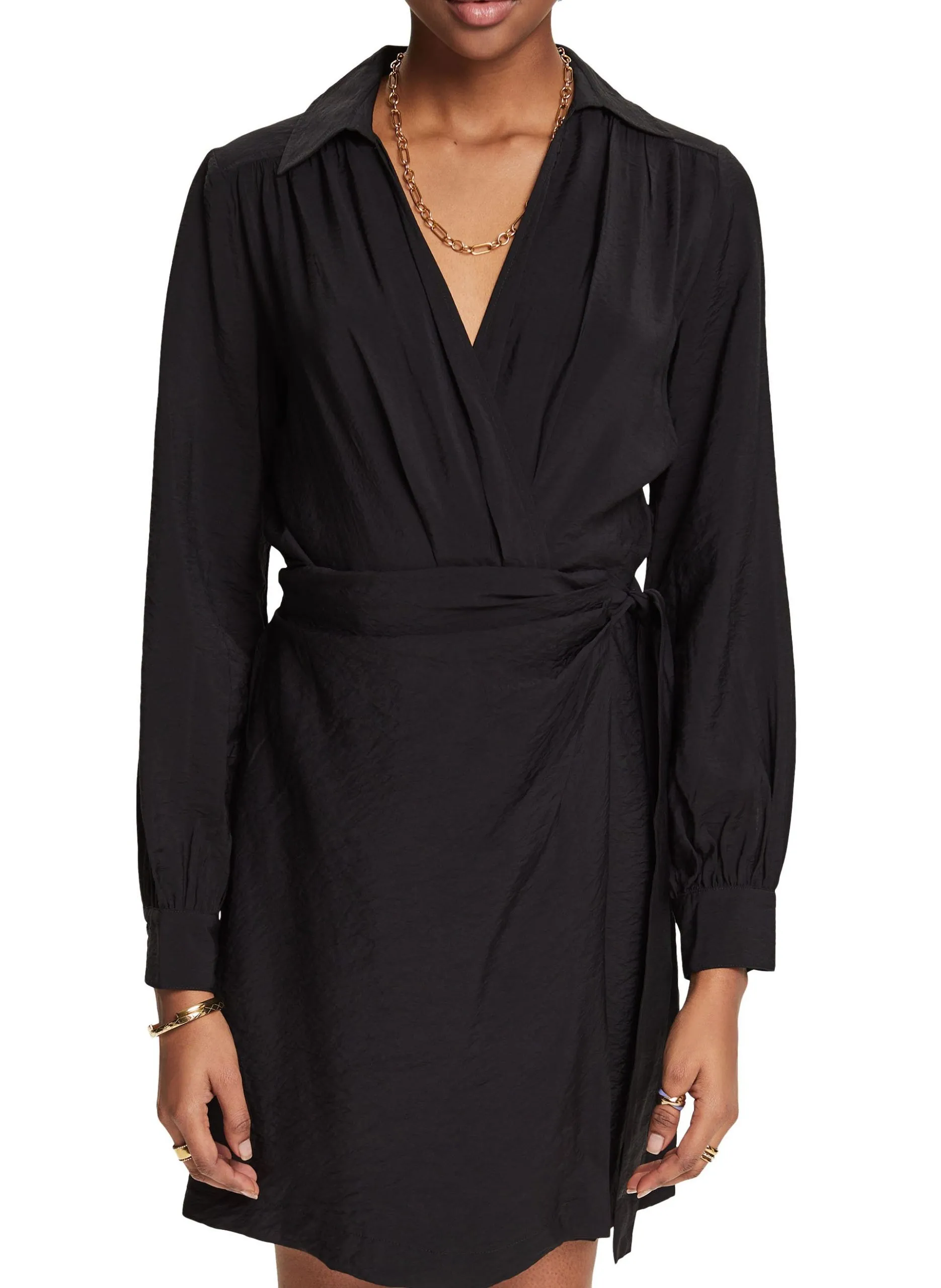 Robe courte portefeuille à col V Noir