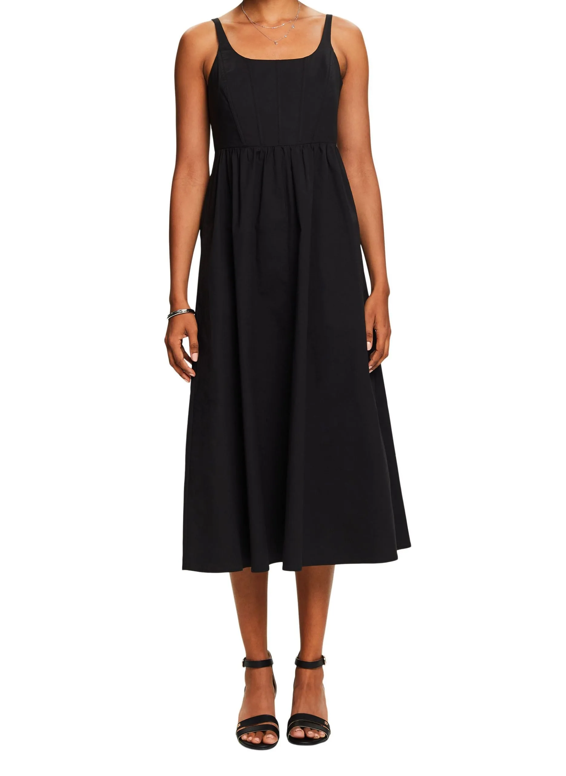 Robe midi à bretelles en coton mélangé Noir