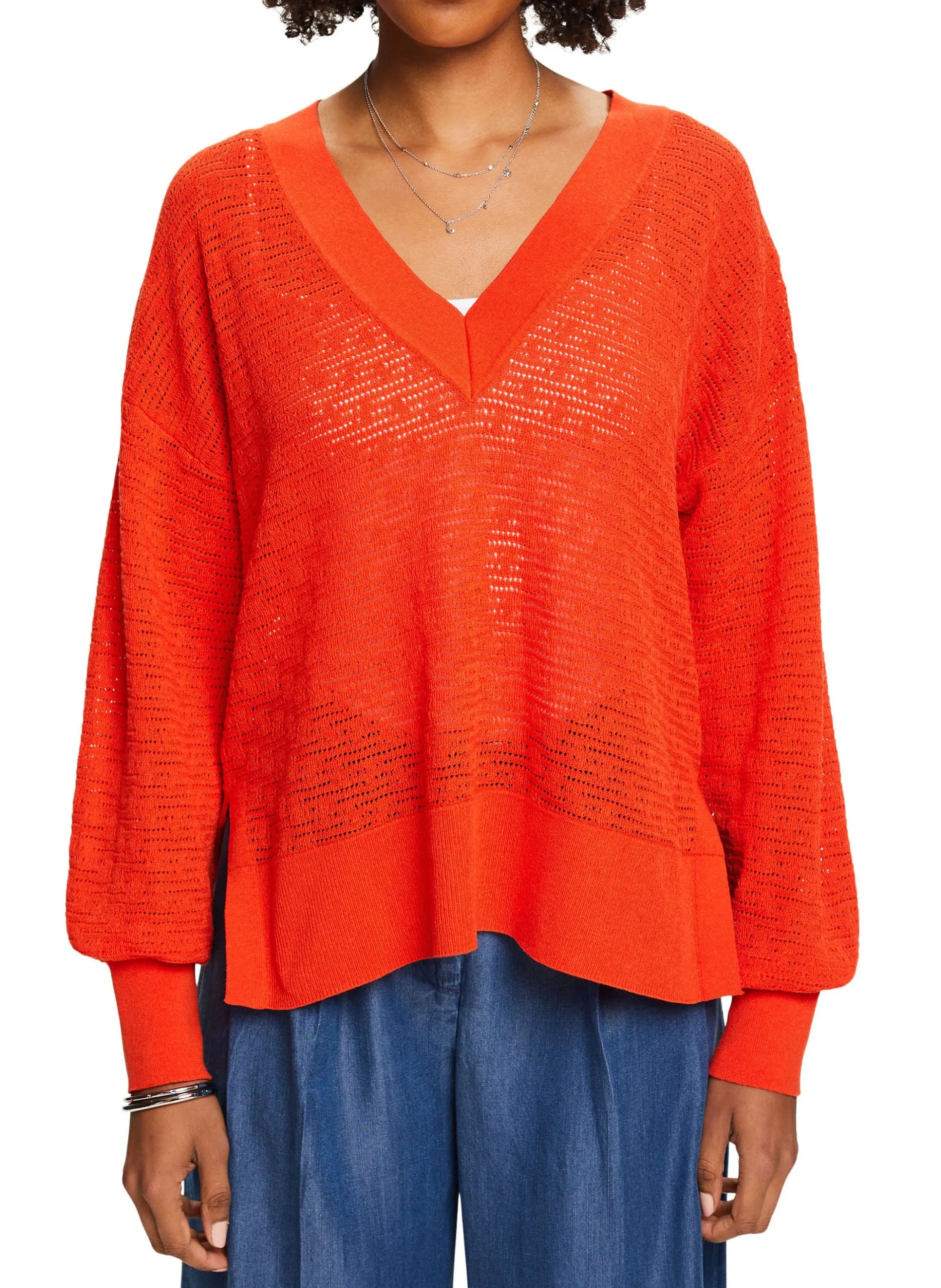 Pull col V en maille Orange