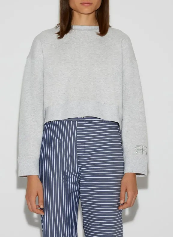 Sweat ample court col baeau en coton bio Gris LINI