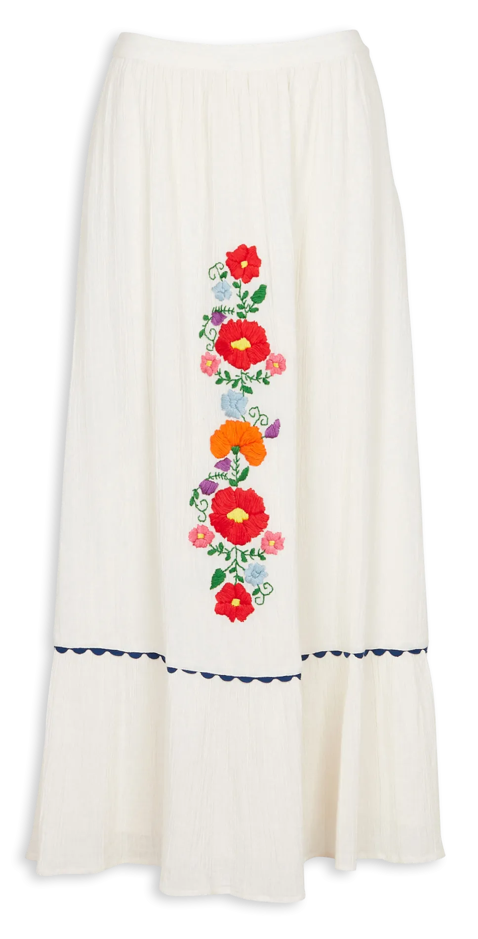 Jupe longue évasée en coton brodée Blanc CLOTILDA