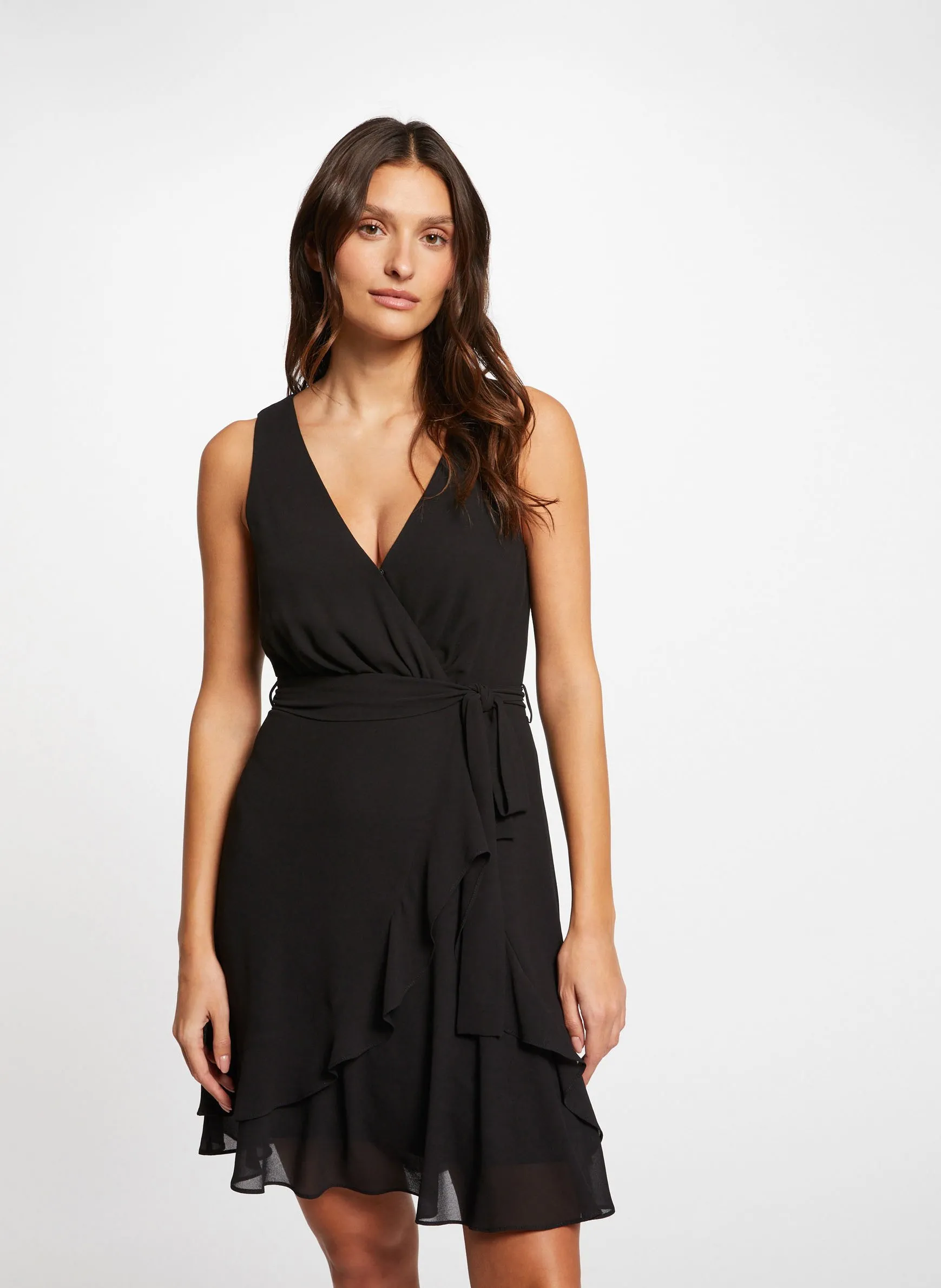 Robe courte droite col V Marron 241-ROSVAL