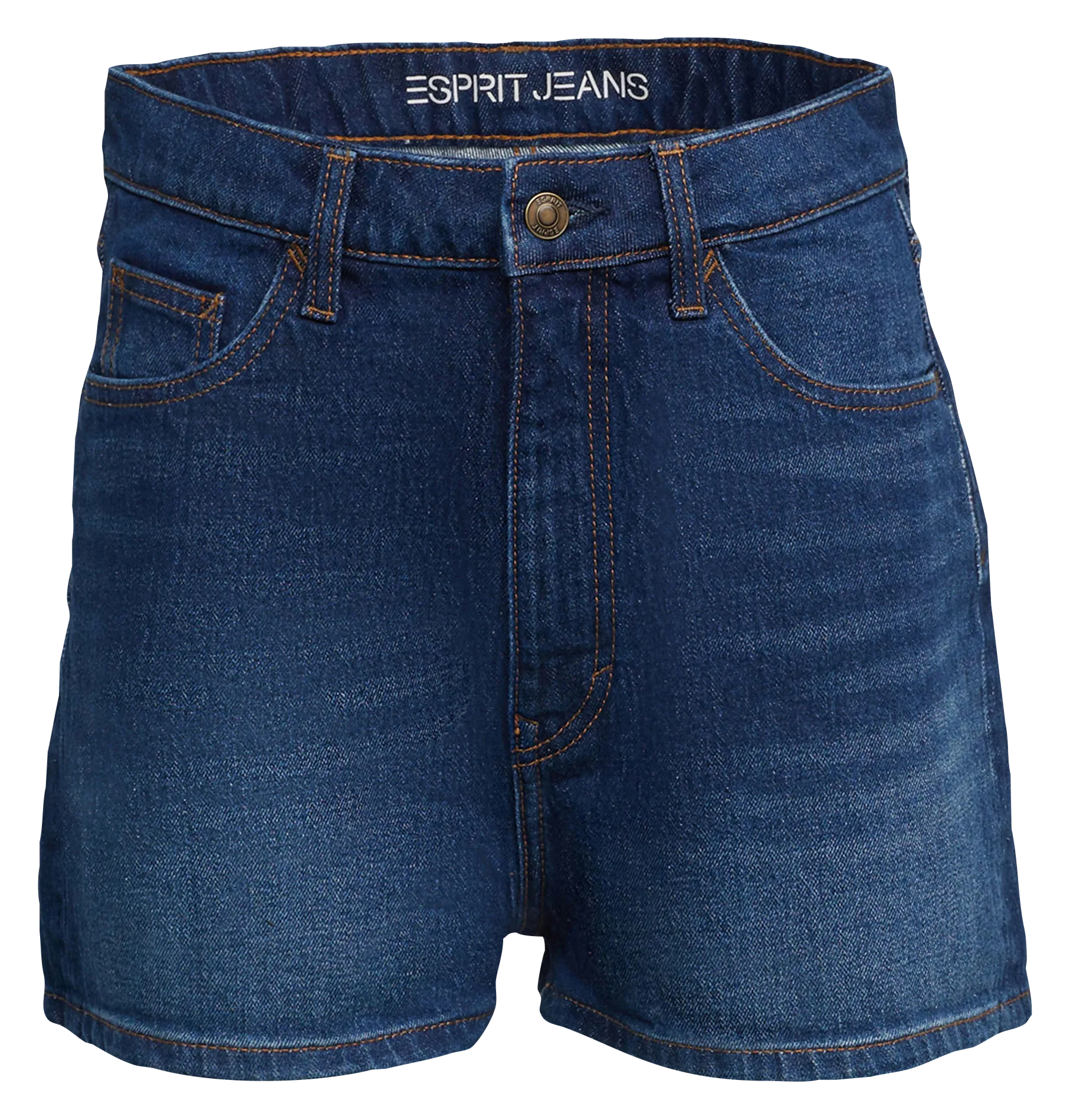 Short droit taille haute en coton mélangé Jean Délavé