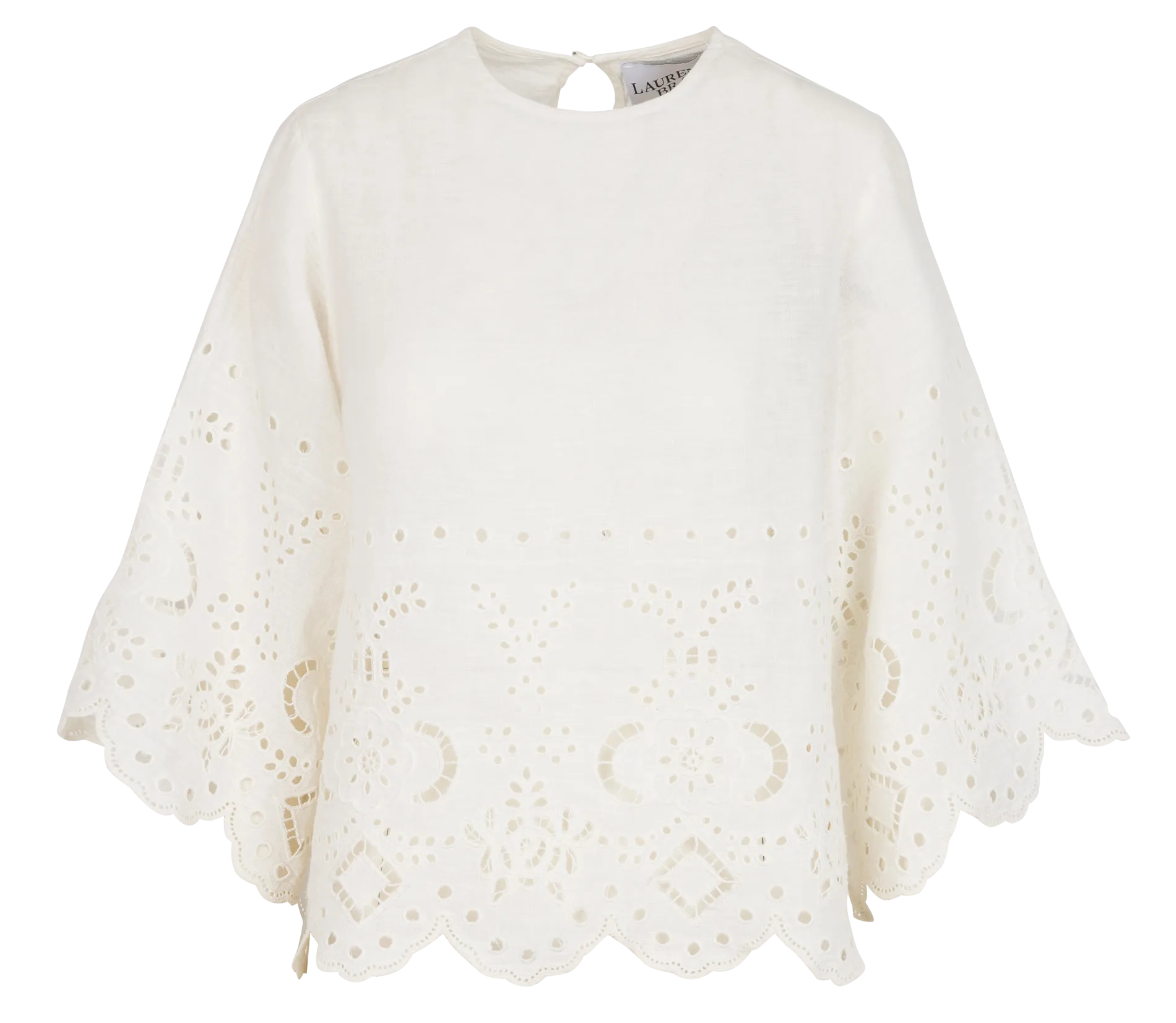 Blouse ample ajourée en lin Blanc TULIP