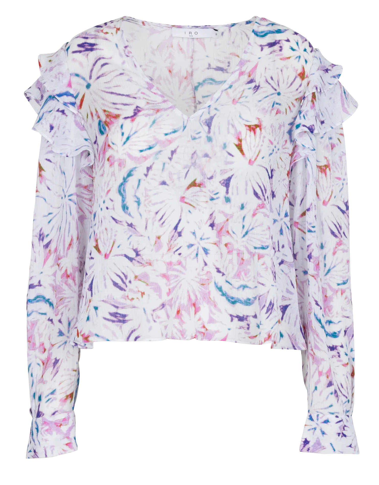 Top droit col V imprimé Rose LAVANDA