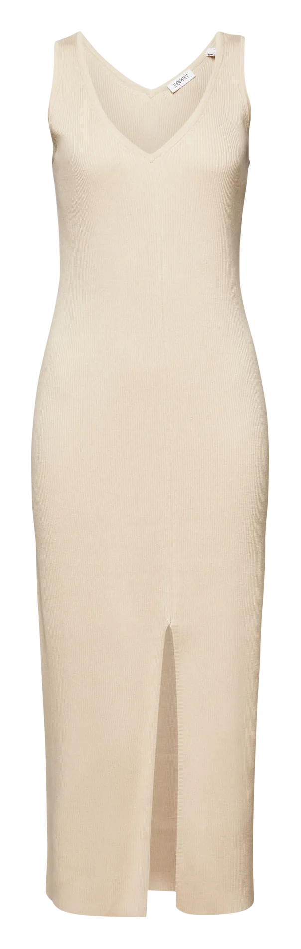 Robe midi côtelé à fente en coton Beige