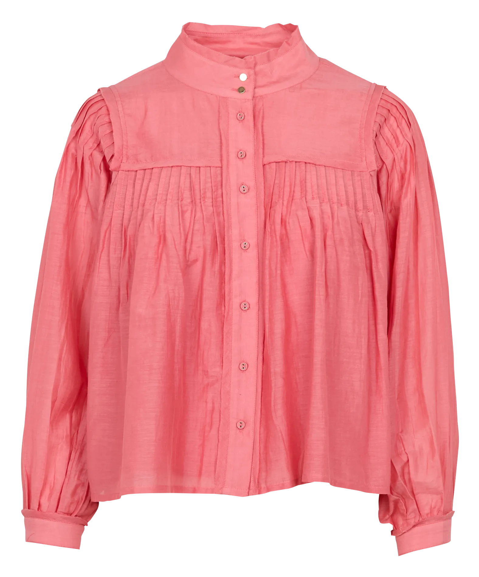 Blouse ample col montant en coton et soie mélangé Rose SPLIT