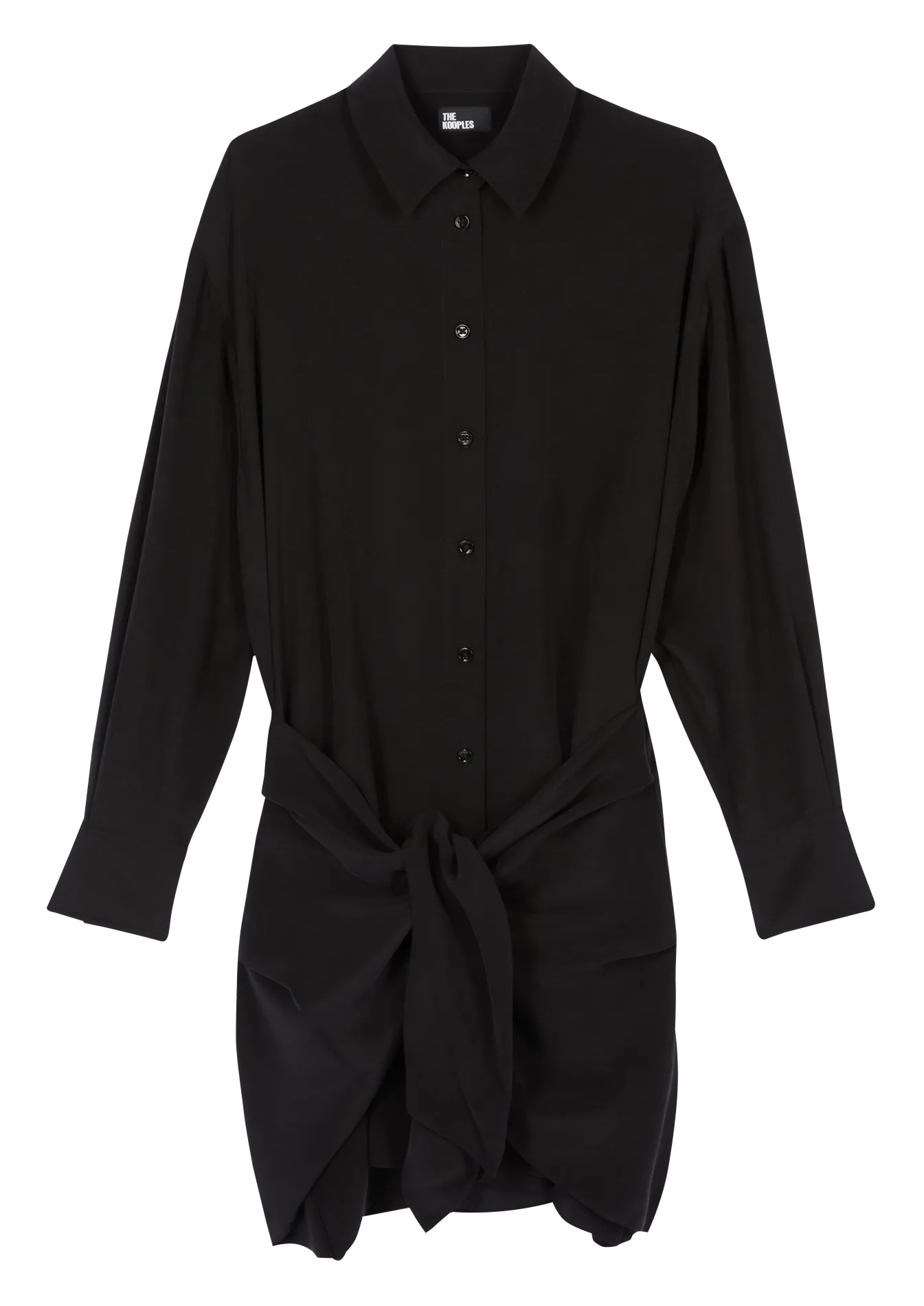 Robe chemise courte à nœud en soie mélangé Noir