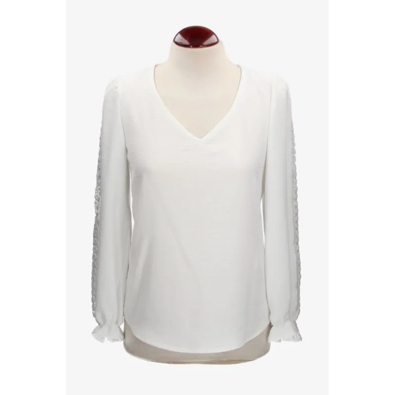 Blusa Plumeti con Encaje En Mangas