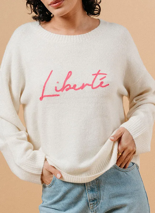 Pull col rond brodé Blanc MADDOX