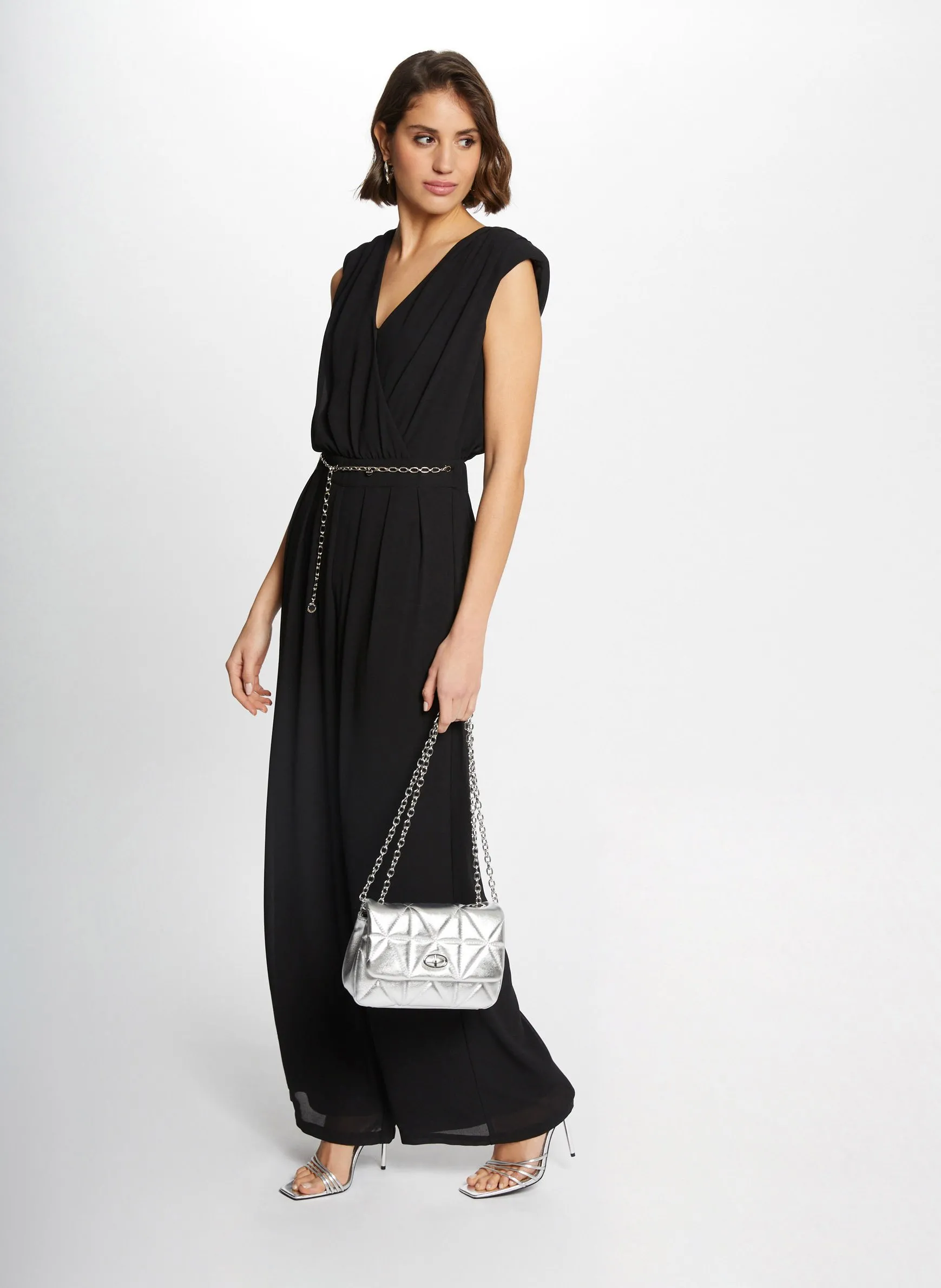 Robe longue col rond ceinturée Marron 241-PIDOU