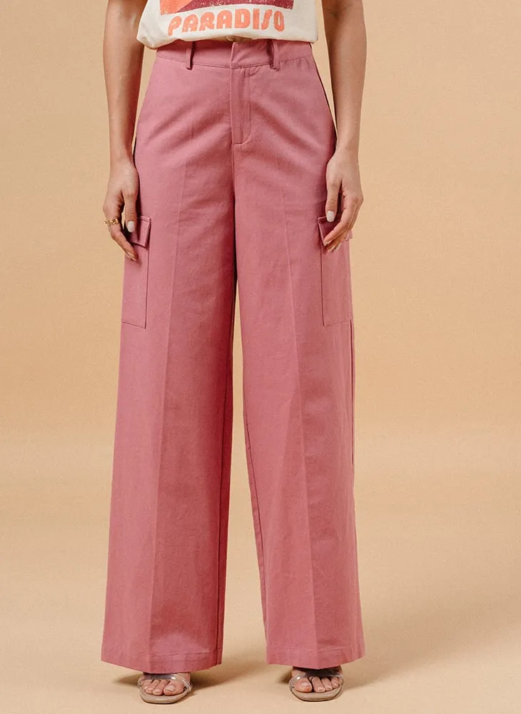 Pantalon droit taille haute en coton Violet MATEO