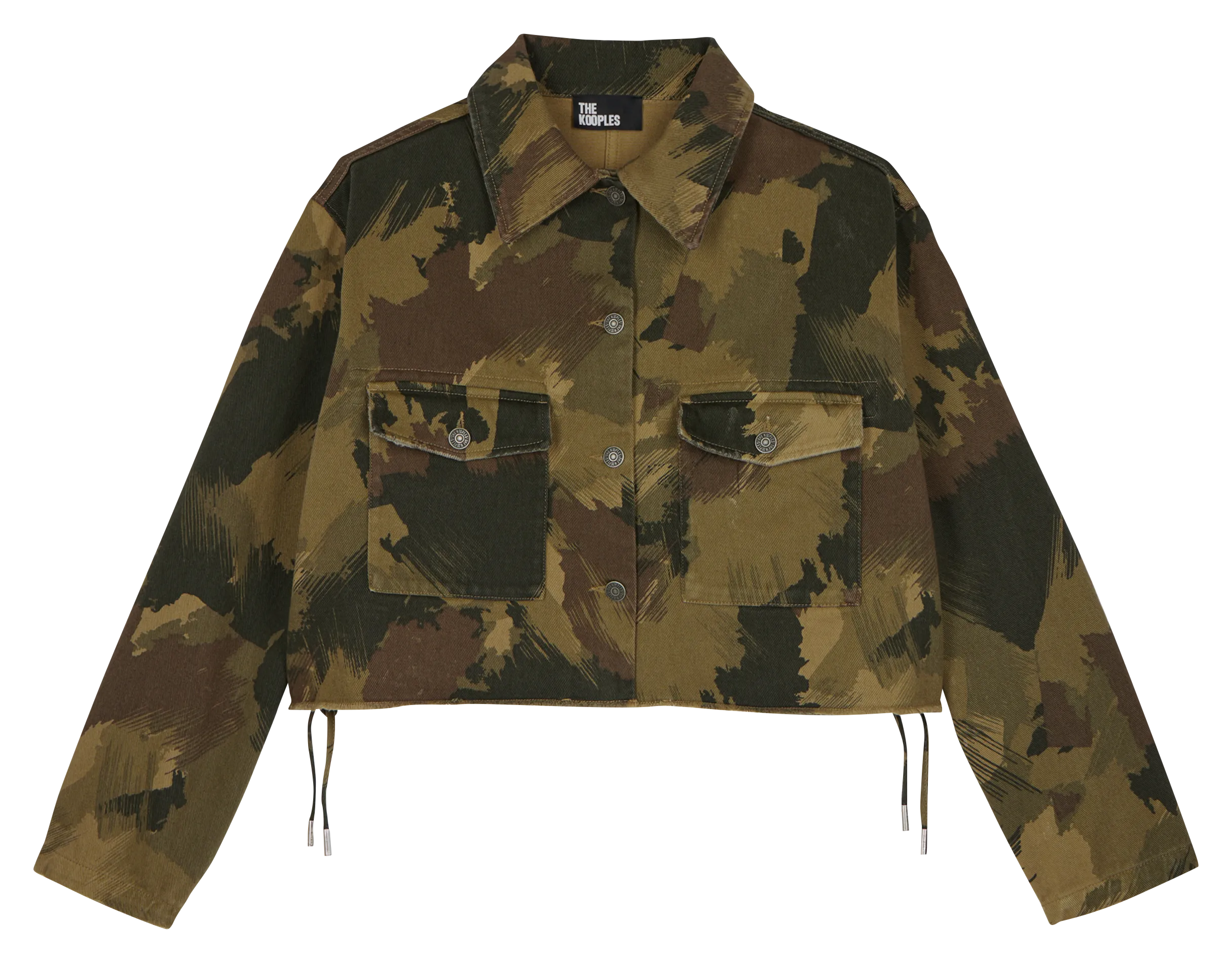 Veste courte denim imprimé en coton Kaki