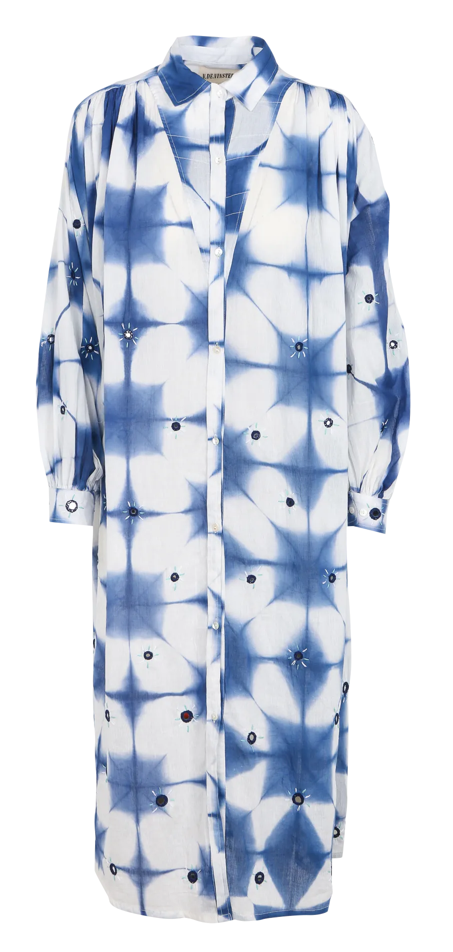 Robe mi-longue col chemise tie and dye en coton Bleu CRAMP