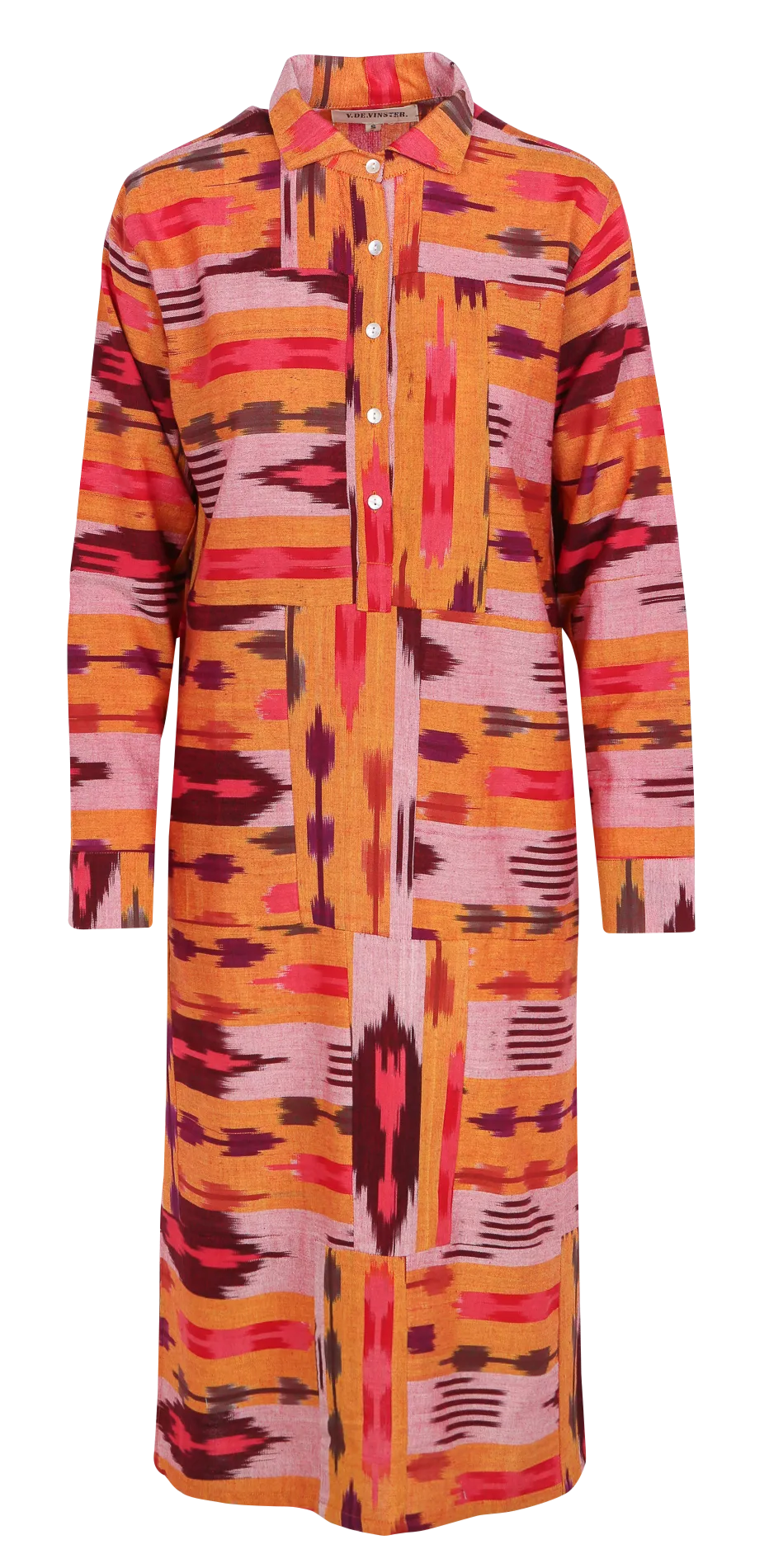 Robe mi-longue col chemise imprimée en coton Jaune NILAI IKAT