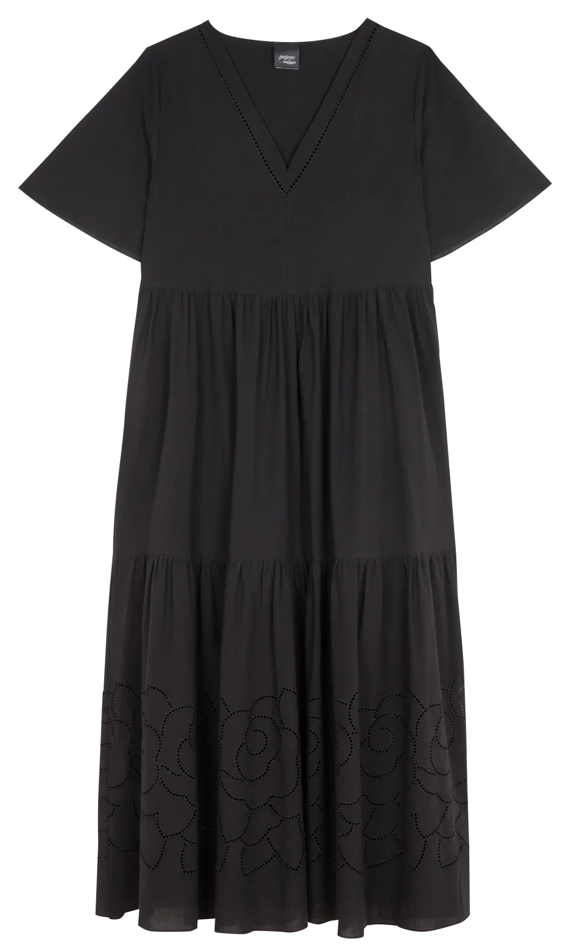 Robe longue à broderie en coton Noir ARES