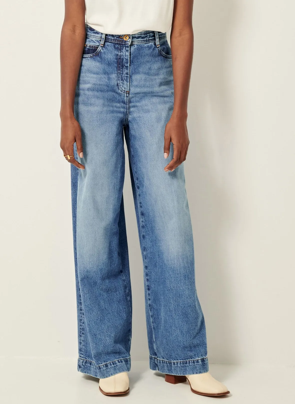 Jean évasé taille haute en coton Bleu CAPTAIN