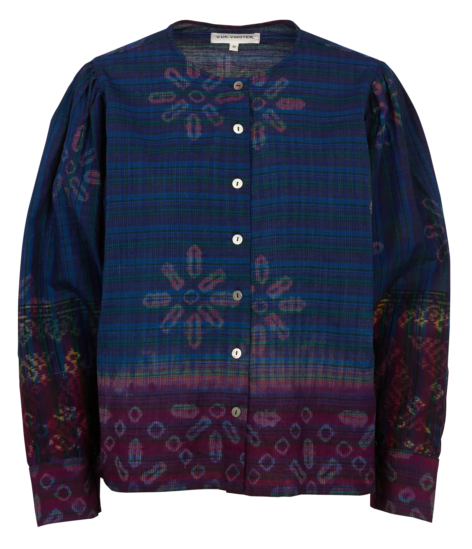 Chemise col rond imprimée en coton Bleu NILAI IKAT