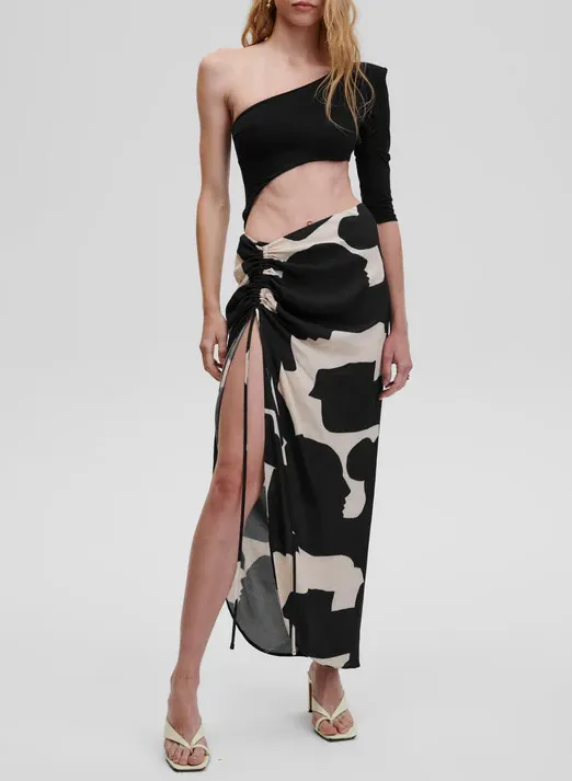 Jupe asymétrique imprimée Noir RHEA