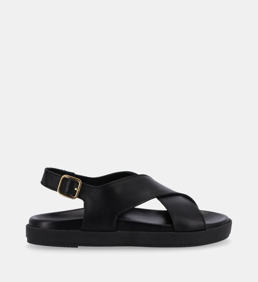 Sandales plates en cuir Noir NICO