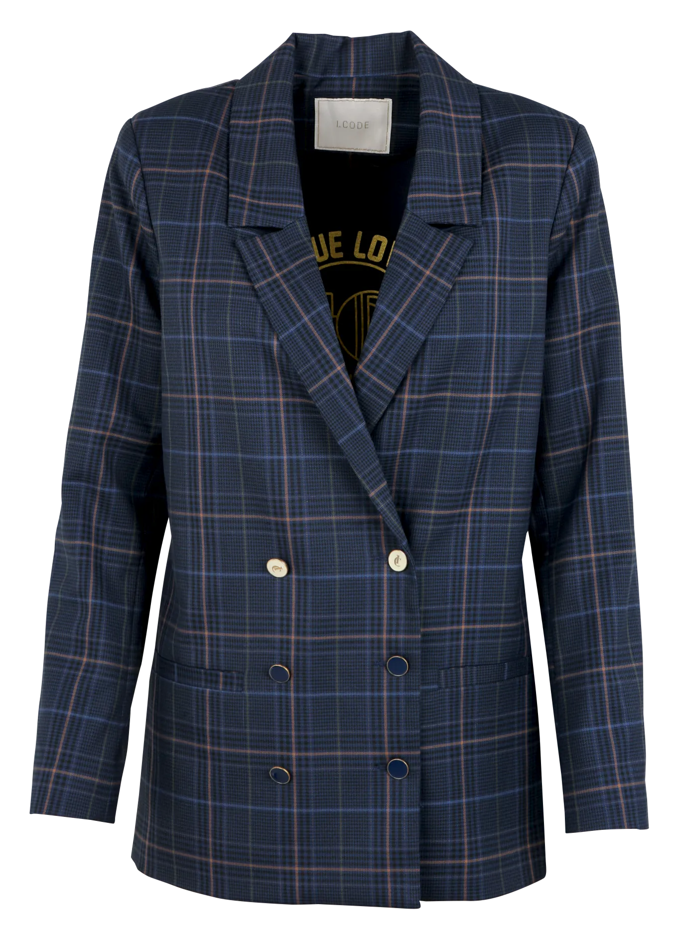 Veste droite col tailleur à carreaux Bleu