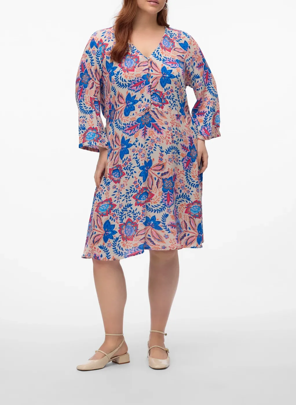 Robe courte col V imprimée Beige MENNY