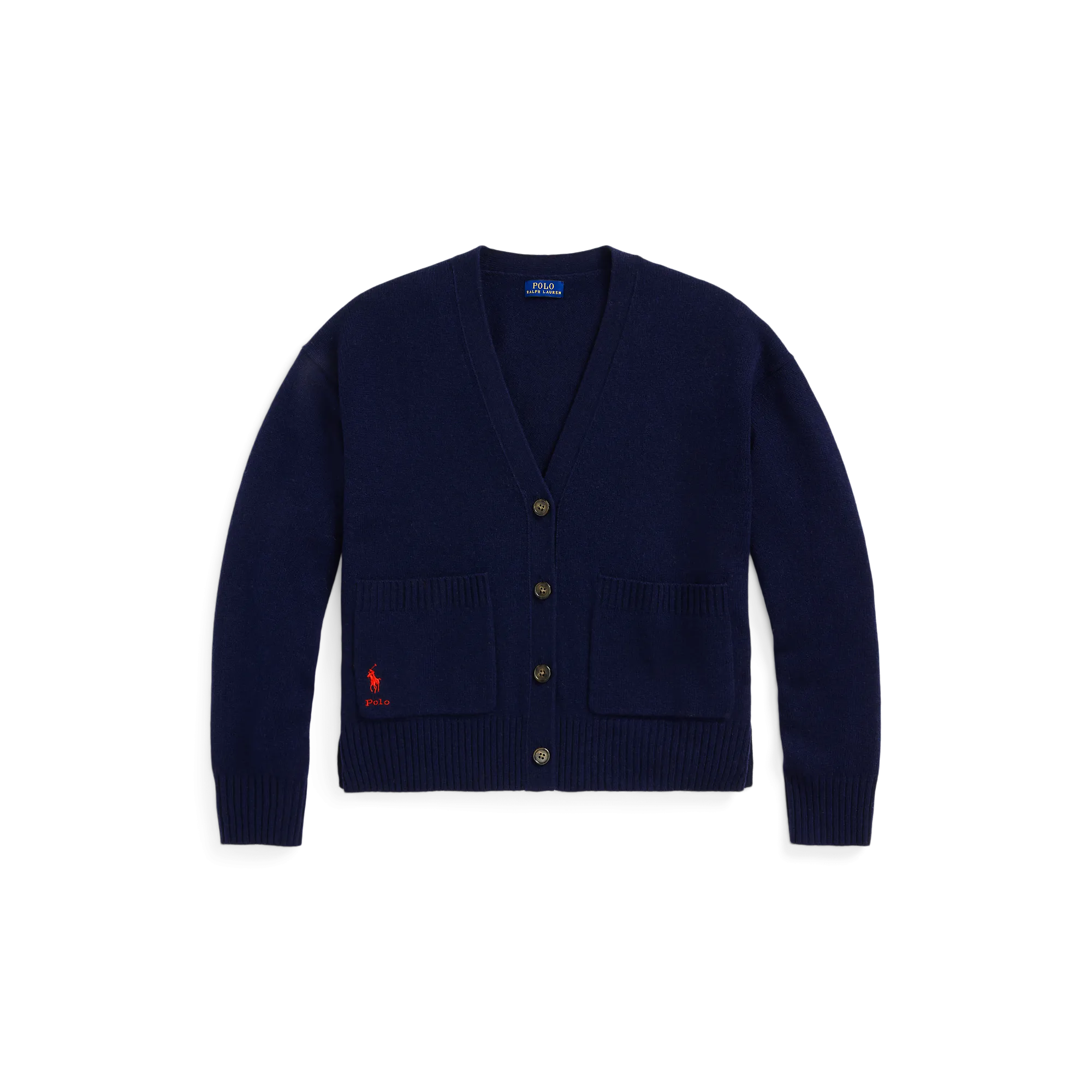 Gilet droit col V en laine et cachemire mélangé Bleu