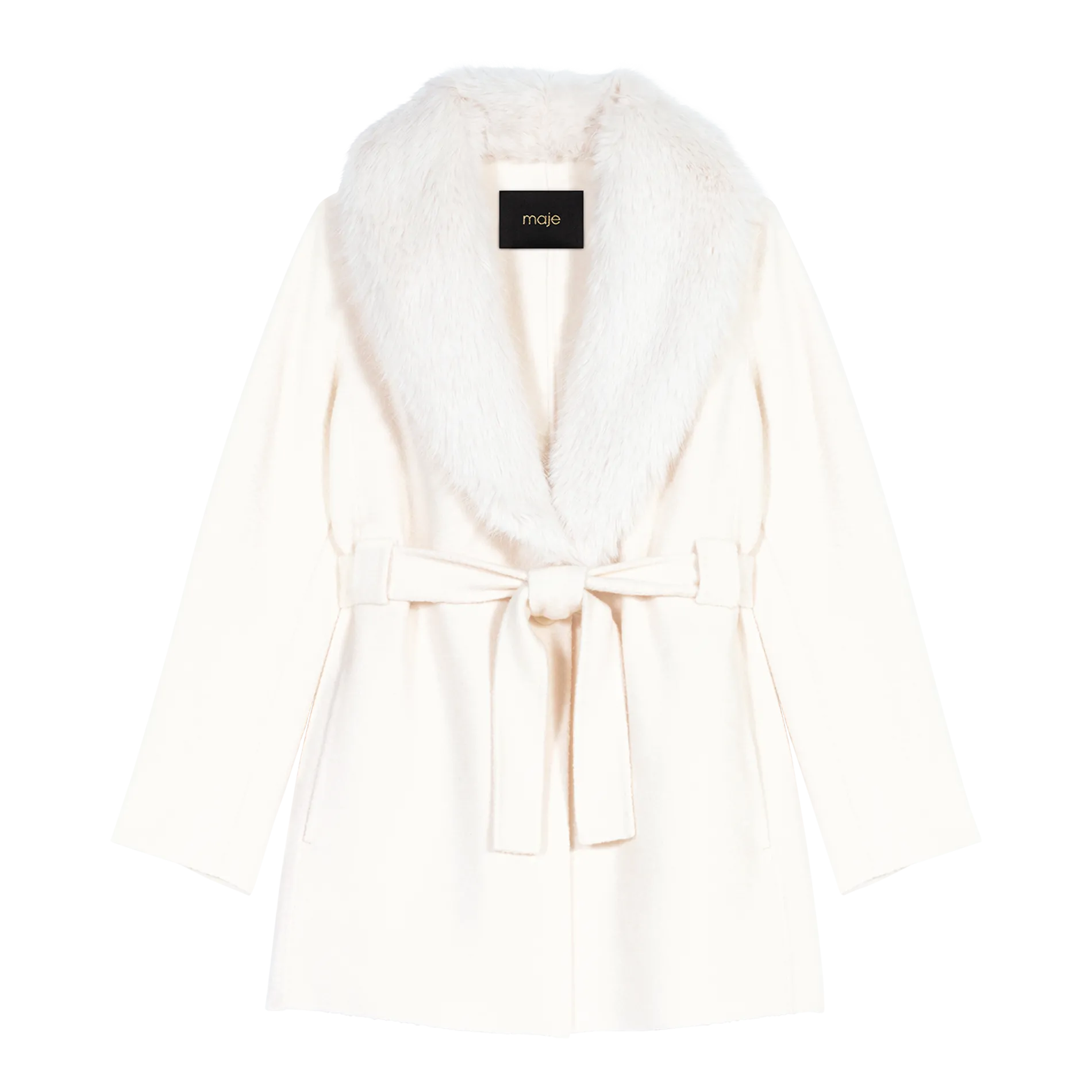 Manteau cintré col châle en laine mélangée Beige