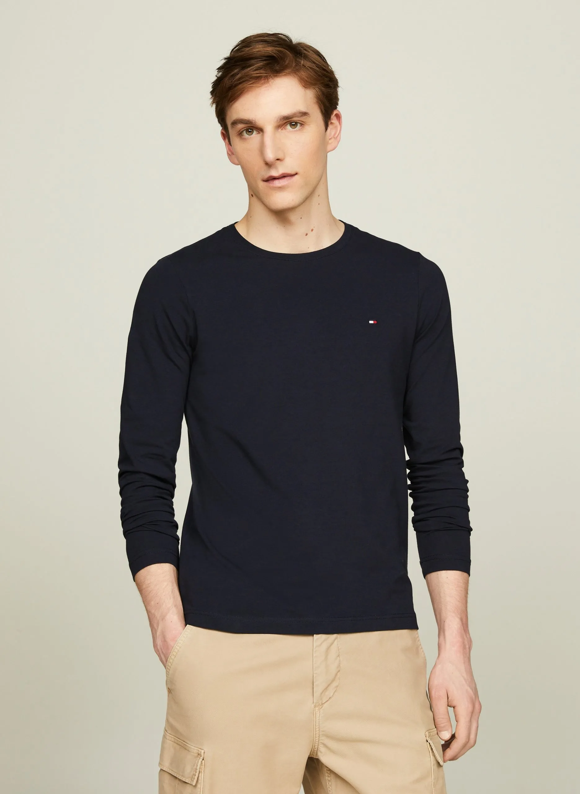 Tee-shirt col rond regular-fit brodé en coton bio Bleu