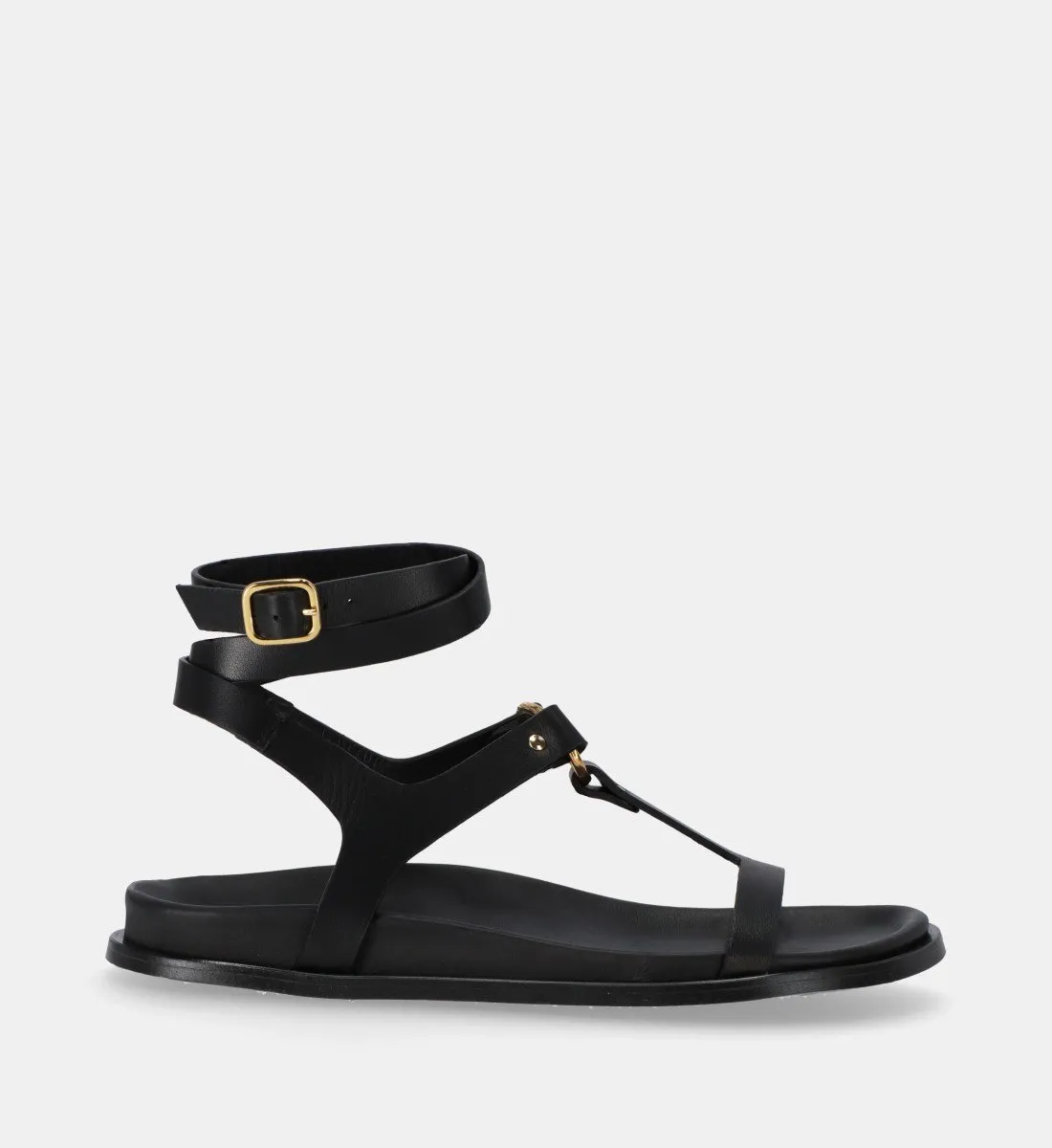 Sandales plates en cuir Noir MYLES