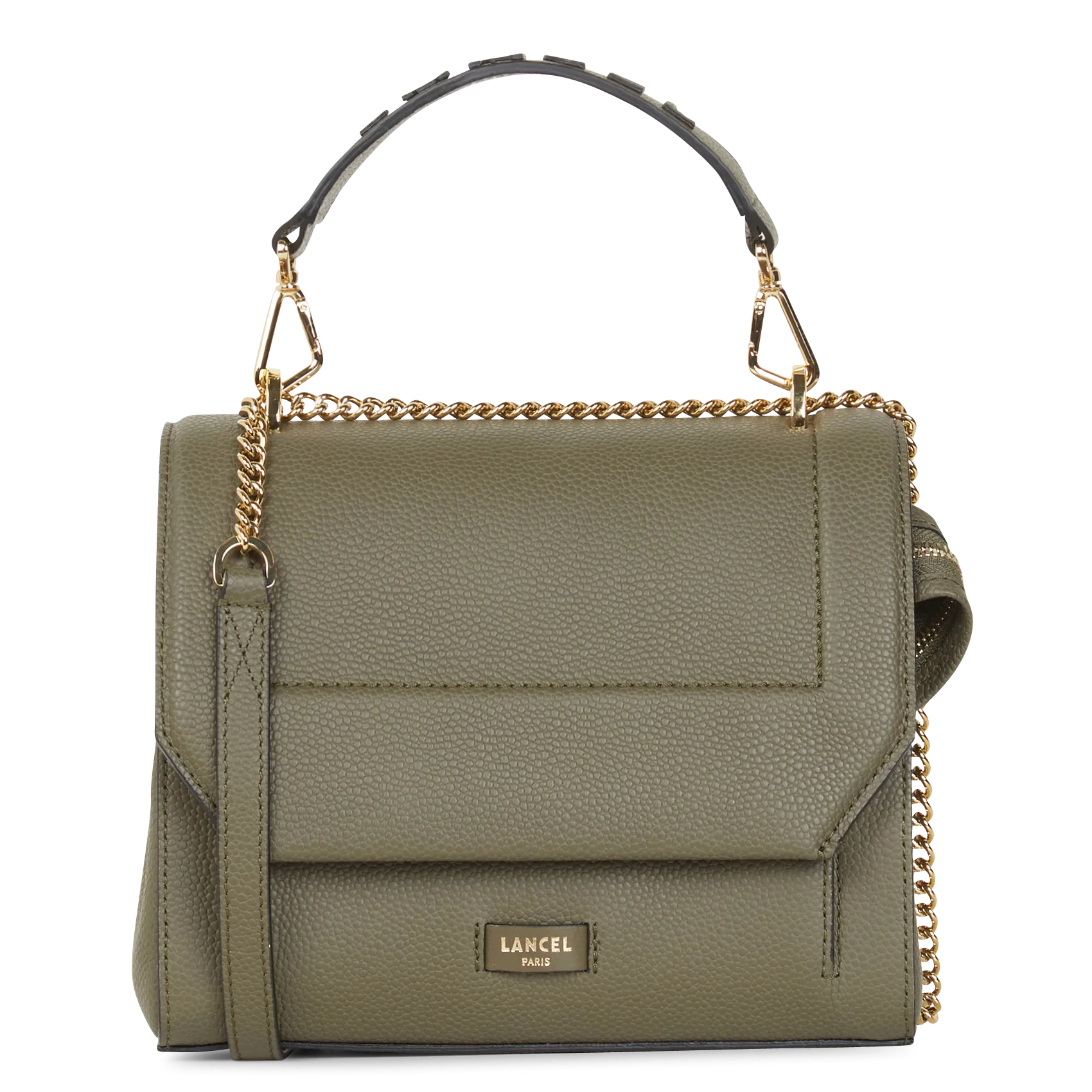 Sac à rabat en cuir grainé Kaki NINON M