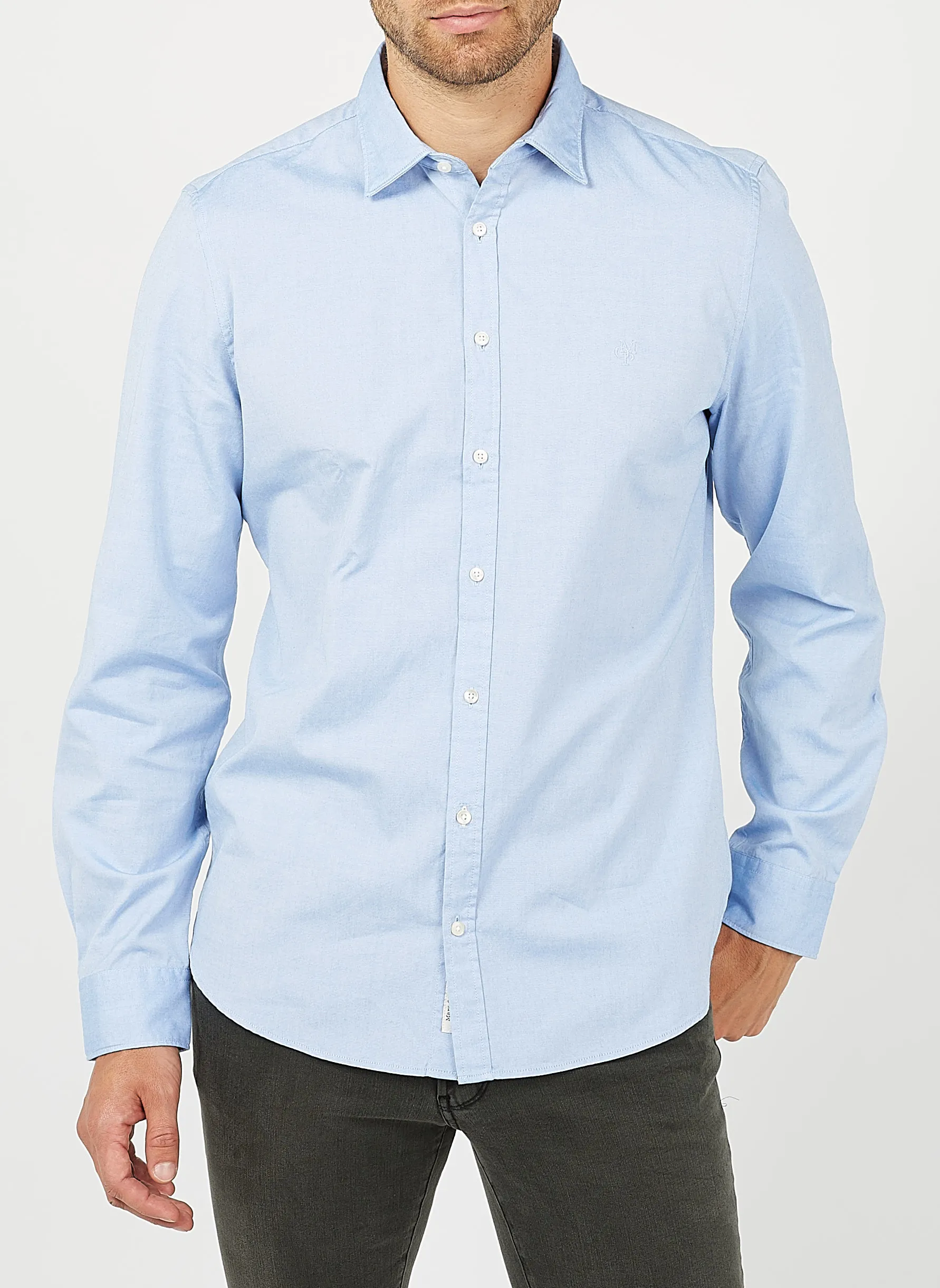 Chemise col classique shaped fit en coton Bleu