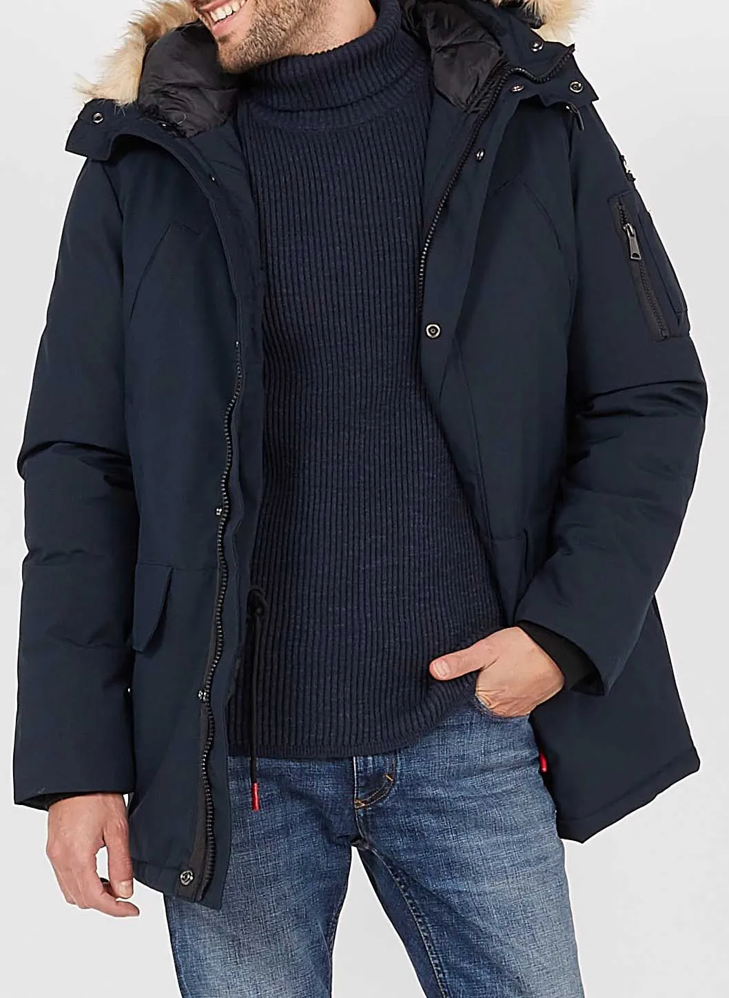 Parka longue avec capuche Bleu