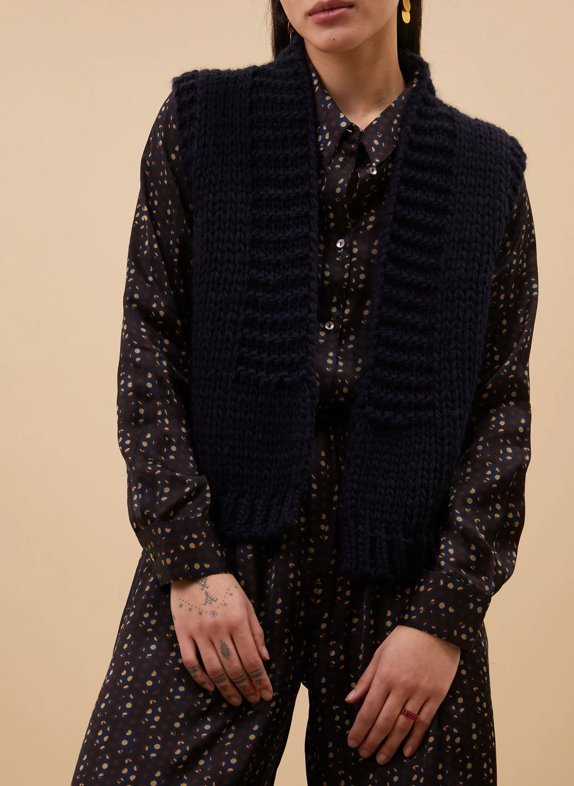 Gilet en tricot texturé Bleu LEVI